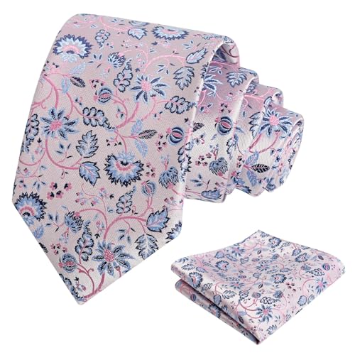 Image of Alizeal Mens 3.15inches Leaf Flower Pattern Tie Set | Floral Pattern Pocket Square Perfect for Fall Winter Business and Holiday Events