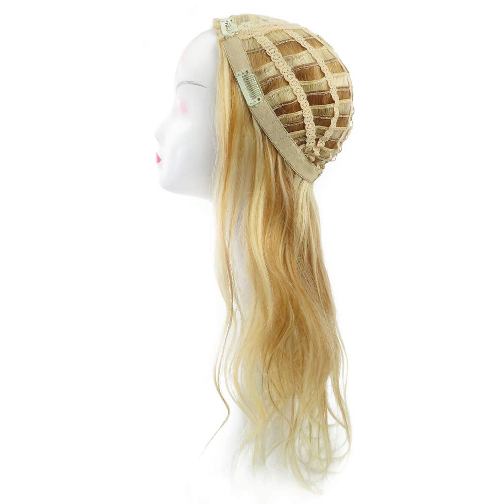 RemeeHi Beauty Natural Wavy 3/4 Half Wig Real Remy Human Hair Clips Hair Extension for Women 22 Inch 220g 18/613#