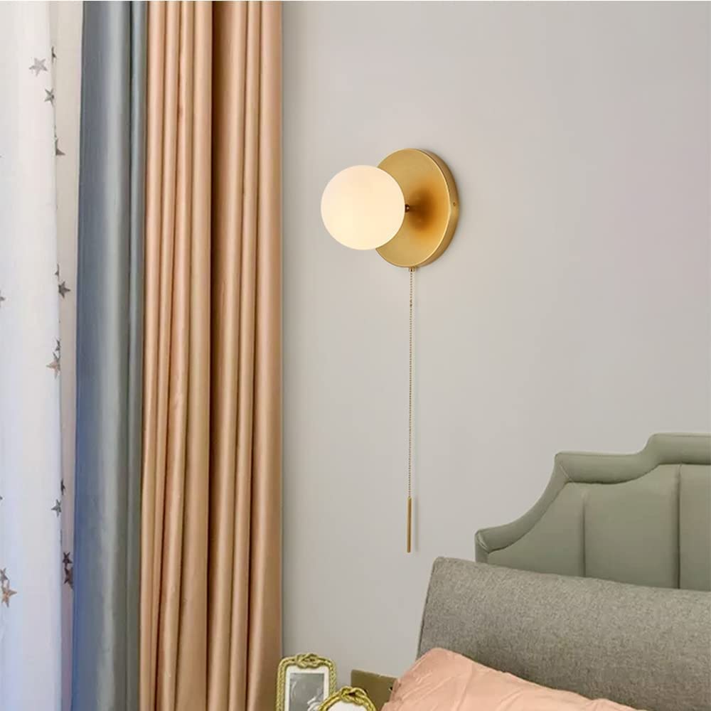 Luxus wandleuchten Schlafzimmer Nachttisch Wandleuchte Moderne Minimalistische Zugschnur Schalter Wandleuchte E27 Warmes Licht Hintergrund Wandleuchte Glas Leselampe Wandhalterung Hardwired Nacht