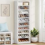 Hzuaneri Shoe Storage Cabinet, 10 Tiers Shoe Rack Cabinet, Space Saving Shoes Cupboard with Adjustable Dividers for Any Shoes, Books, Wooden Rack Organizer for Entryway, Living Room, White SR52603X