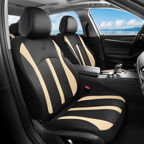 Image of FLORICH Front Car Seat Covers, Breathable Automotive Seat Cover, Universal Seat Covers Car Interior Protectors Cushion for Most Cars&SUV-Black&Beige