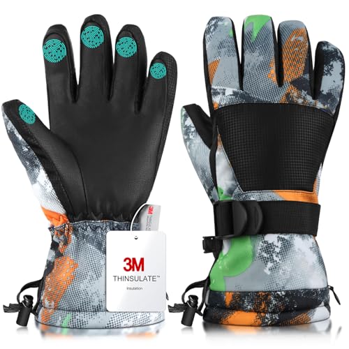 Image of Ski Gloves,Snow Gloves Waterproof Winter Warm Cold Weather Touchscreen Gloves for Parent& Child Kids Skiing,Snowboarding