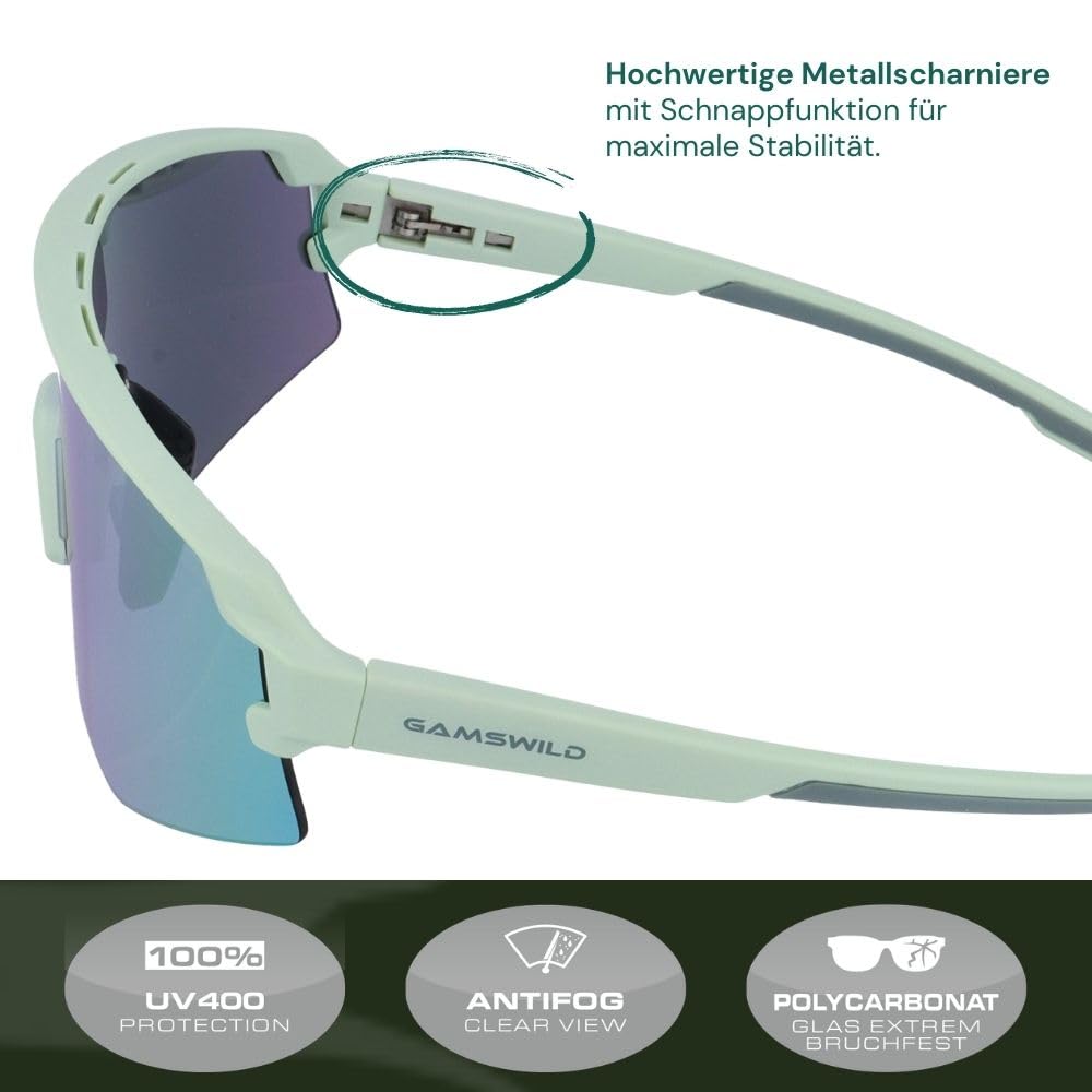 Gamswild WS5846 Fahrradbrille - Sonnenbrille - schnelle Rennradbrille - bruchsichere Polycarbonatgläser - 100% Schutz vor UV Strahlen - dank UV400 – 28g