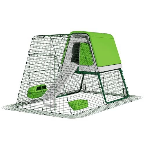 Image of Omlet Raised Chicken Coop Go Up | Easy to Clean and Maintain Plastic Chicken Tractor | Cool in Summer, Warm in Winter Weatherproof Hen House | Green Coop with 6ft Run