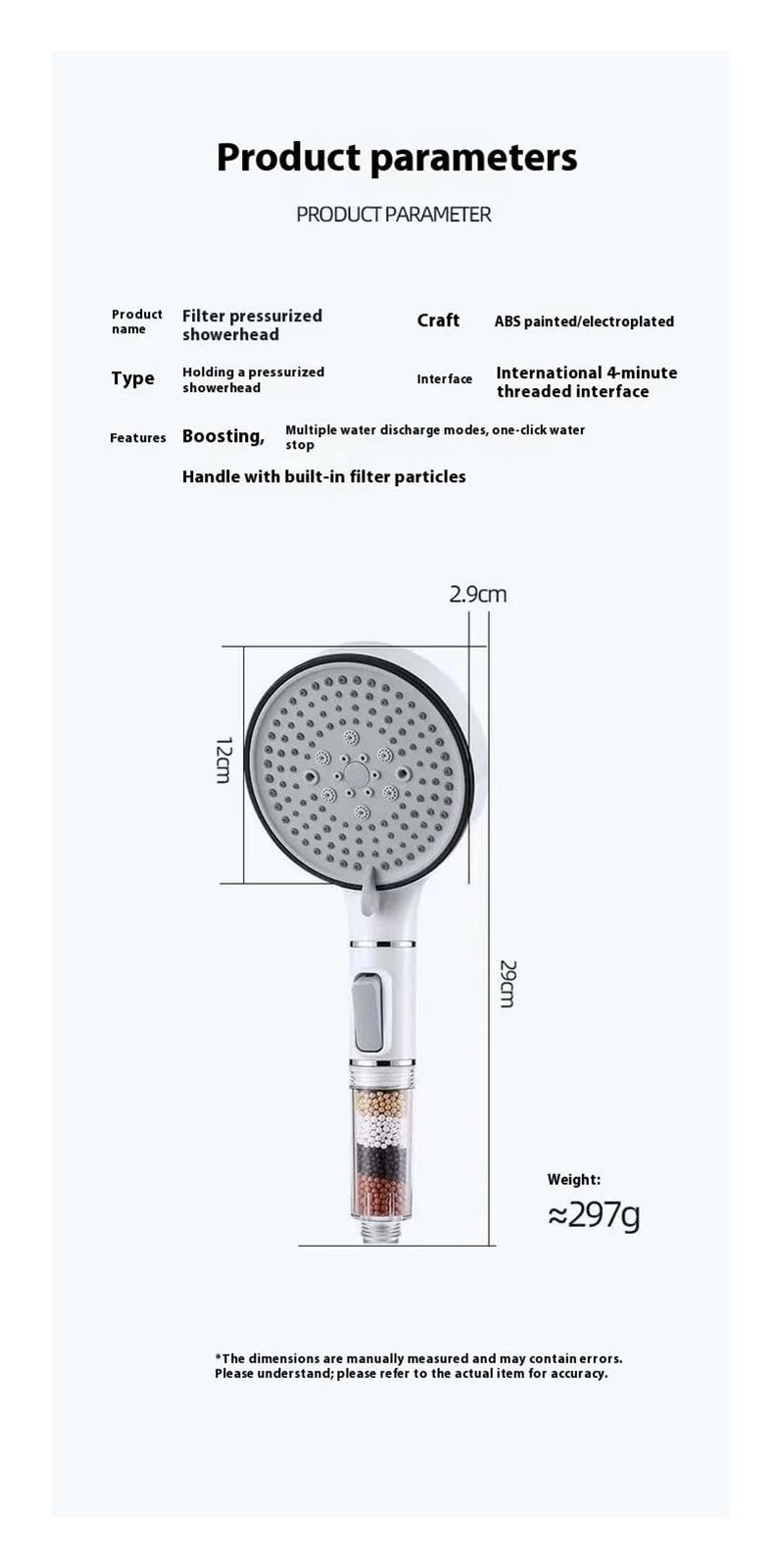 Soffione doccia per bagno con pulsante di arresto, soffione doccia con filtro a 5 modalità(Silver shower)
