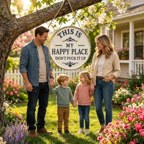 Happy Place Vintage Statement Metal Sign This Is My Happy Place Dont Fuck It Up garden decor funny metal welcome sign(12in)