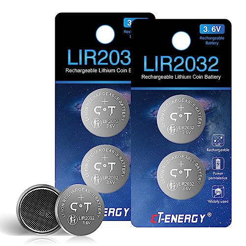 CT-ENERGY Rechargeable 2032 Batteries 3.6V Lithium Button Coin Cell Batteries of Car Key Fob Batteries CR2032 Rechargeable (4pcs)
