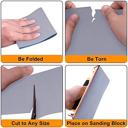 SIQUK 36 Pieces Wet and Dry Sandpaper Assorted 3000 5000 7000 10000 High Grit Sanding Paper 9 x 3.6 Inches Abrasive Paper for Automotive Sanding Wood Furniture Finishing