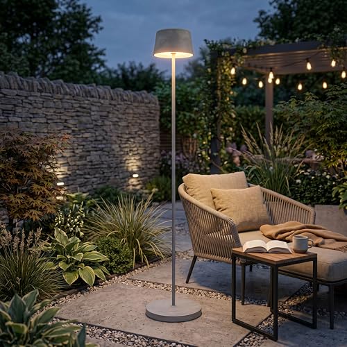 Northpoint ELBLIGHT.de LED Solar Stehleuchte Outdoor dimmbar mit Dämmerungssensor USB-C Gartenleuchte warmweiß 3000K IP44 wetterfest Außenleuchte Terrasse Balkon Steinoptik 122 cm
