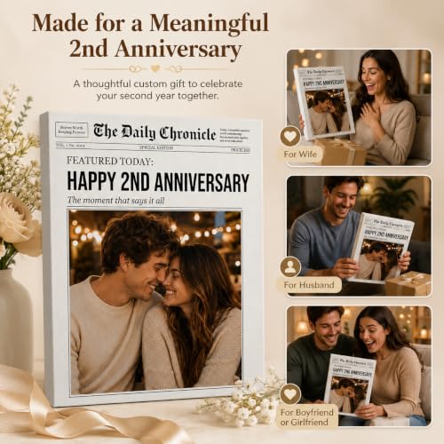 TWING Custom Canvas Print for Couple, Personalized Newspaper Style Photo Wall Art with Custom Text, Anniversary Custom Gift for Couple Husband Him, Ready to Hang Romantic Home Decor, 8x10 Inch — view 3