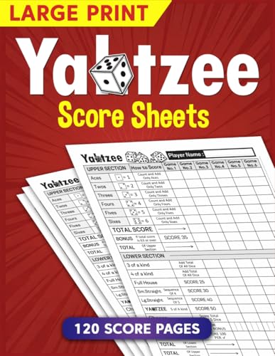 Large Print Yatzee Score Pads: 120 Score Sheets for Scorekeeping - Clear Design in 8.5x11 Inch Format.