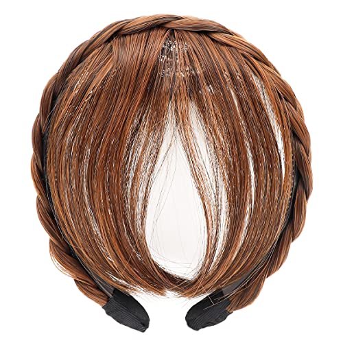 FERCAISH Front Hair Bangs Wigs Headband, French Bangs Fringe Hair Extensions Synthetic Wigs for Women Girls (Light Brown