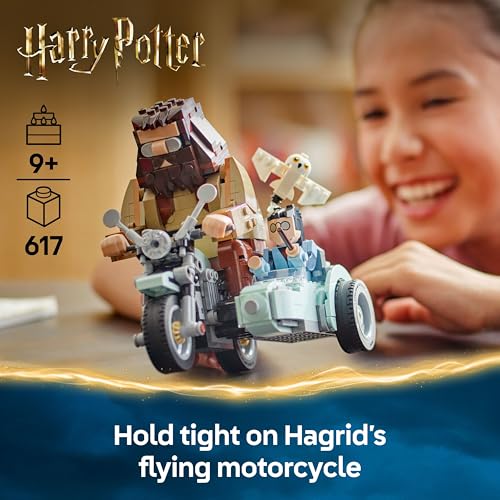 LEGO Harry Potter Hagrid & Harry’s Motorcycle Ride - Play and Display Motorbike Toy with a Sidecar & Hedwig Owl Figure - Wizarding World Gift for 9+ Year Old Girls & Boys - 76443
