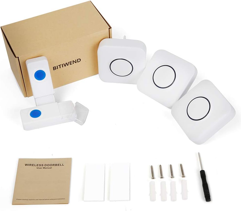 BITIWEND Wireless Doorbell Kit,Door Bell Operating at 1000 Feet with 58 Chimes,5 Level Volume, 3 Receivers & 2 Weatherproof Push Buttons with Sound and LED Flash,Low Power Consumption - - 