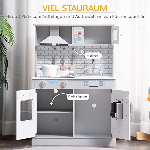 HOMCOM Kinderküche Spielküche aus Holz Küchenspielzeug mit Zubehör Musikspielküche Spielzeugset Spielzeugküche für 3–6… – Bild 8