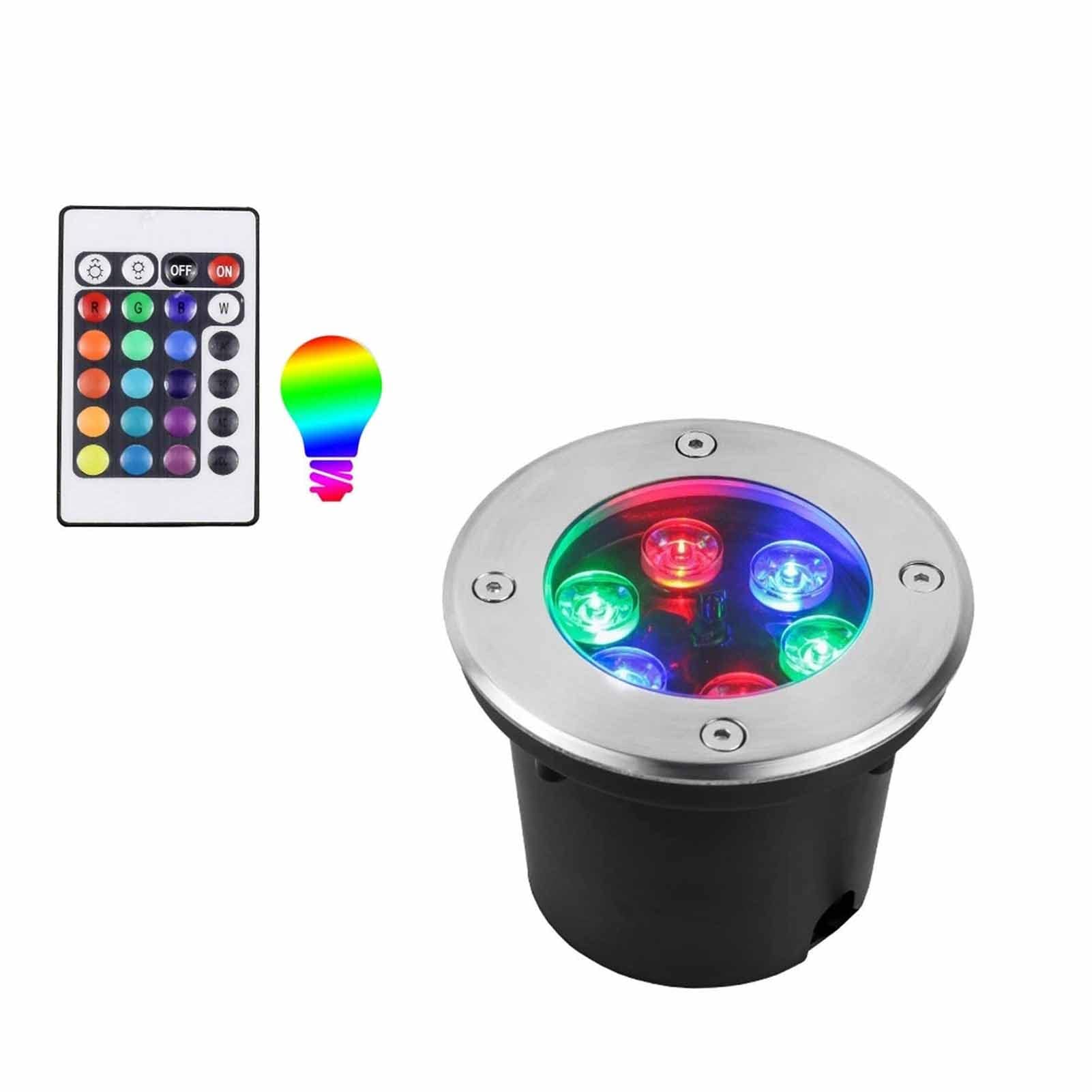 RGB Luces De Paisaje Submarino - Foco LED Piscina, Foco LED De Suelo Con Mando A Distancia, Lámpara De Jardín Enterrada A Prueba De Agua IP68,Foco LED Subacuático Empotrado Que Cambia De Color(220V,6W