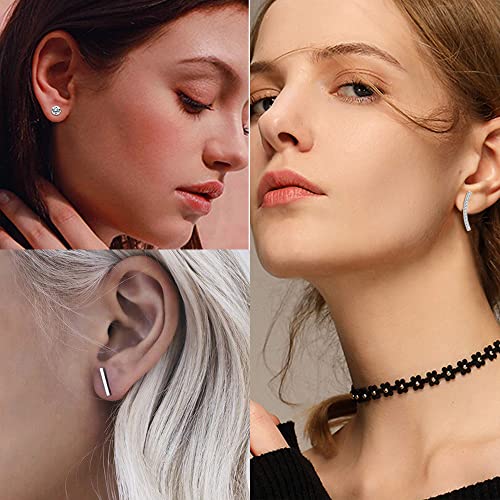 Zelores 8 Pairs Stainless Steel Stud Earrings For Women Men Dainty Cz Tiny Stud Earring Mini Stick Ear Climbing Earrings Bar Ear Stud Earrings Set #TOP2
