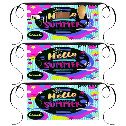 Demi-tablier pour cuisine Hello Summer à poches pour bar et bistrot