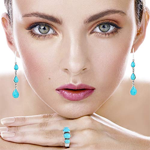 Turquoise Earrings 925 Sterling Silver 2" Long Dangles2