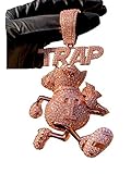 Mens 14k Rose Gold Finish Money Bag Trap House Guy Running Iced Prong Set for Cuban Chain Men, Miami Fits to Cuban Link Chain Choker Necklace (Trap Pendant Only) Fits upto 18mm Chains