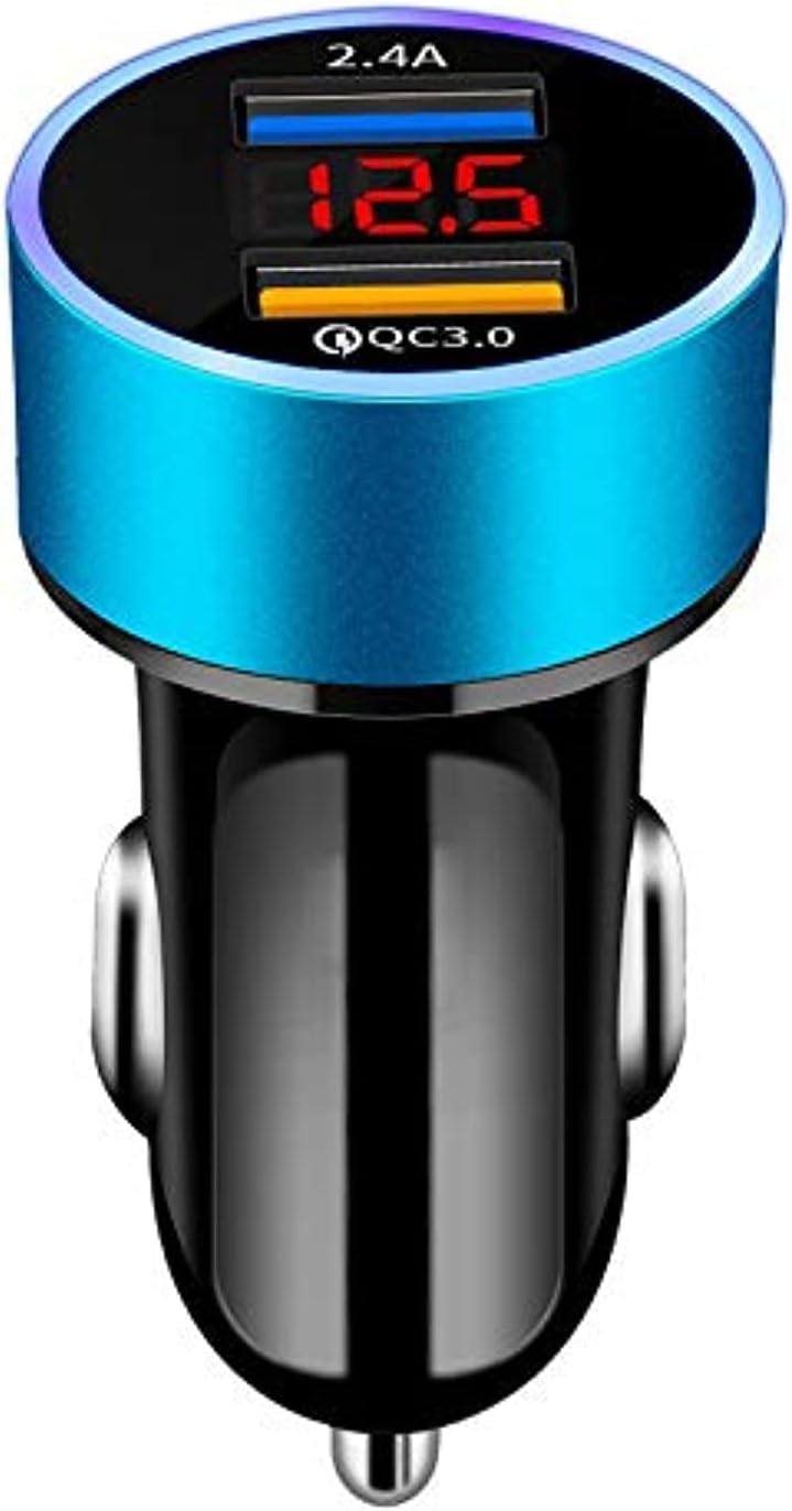 HABBIBI Quick Fast Car Charger Dual USB Slots 70% in 35 Minutes Charging Aluminum Adapter Universal Compatible With All Phones (Jet Black) (Royal Blue)