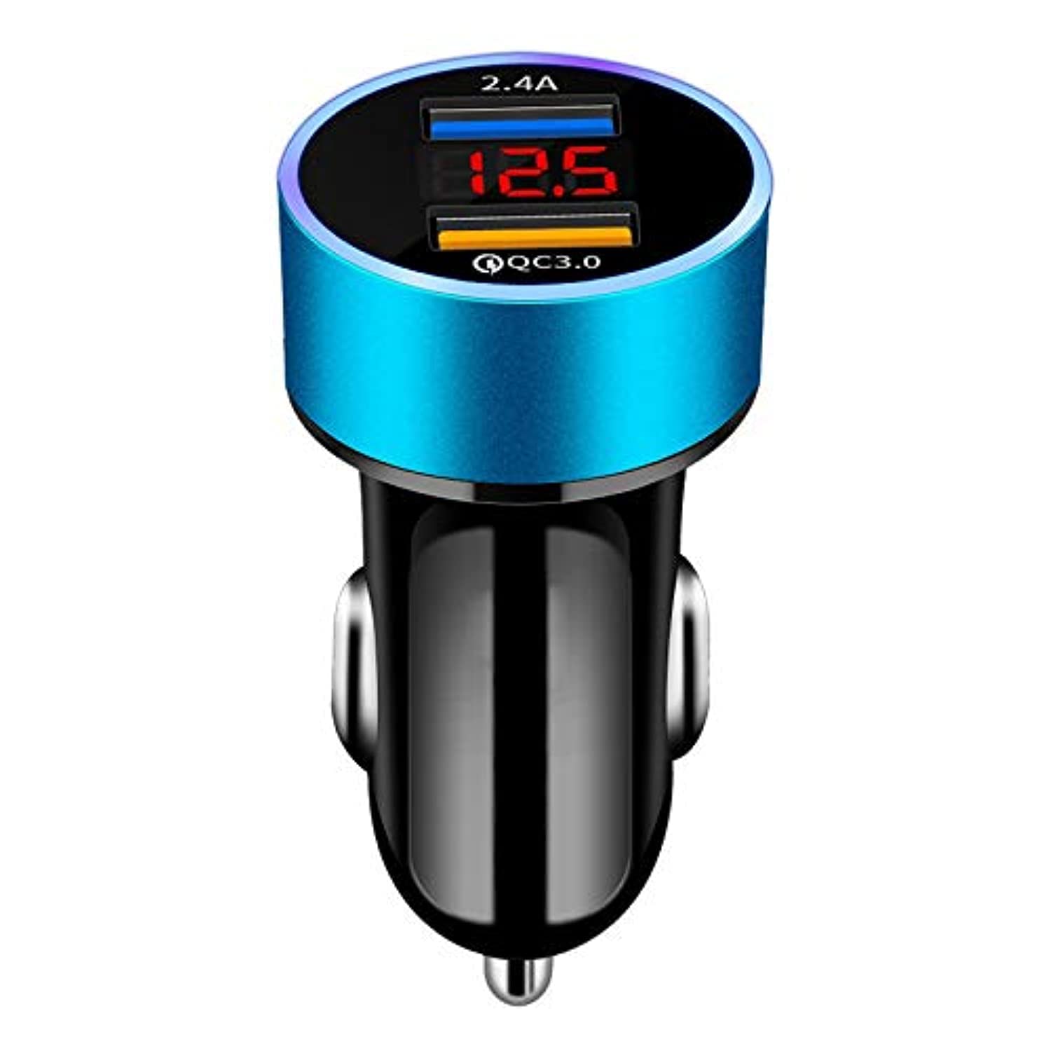 HABBIBI Quick Fast Car Charger Dual USB Slots 70% in 35 Minutes Charging Aluminum Adapter Universal Compatible With All Phones (Jet Black) (Royal Blue)