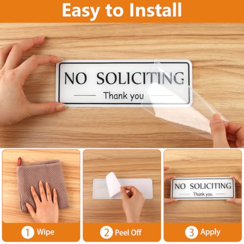 Image of MOWPOG 2 Pack No Soliciting Sign Sticker for House Front Door, White /Black