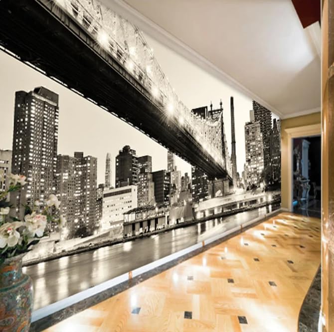 Papier peint rétro noir et blanc City Bridge : créez une ambiance loft dans votre salon