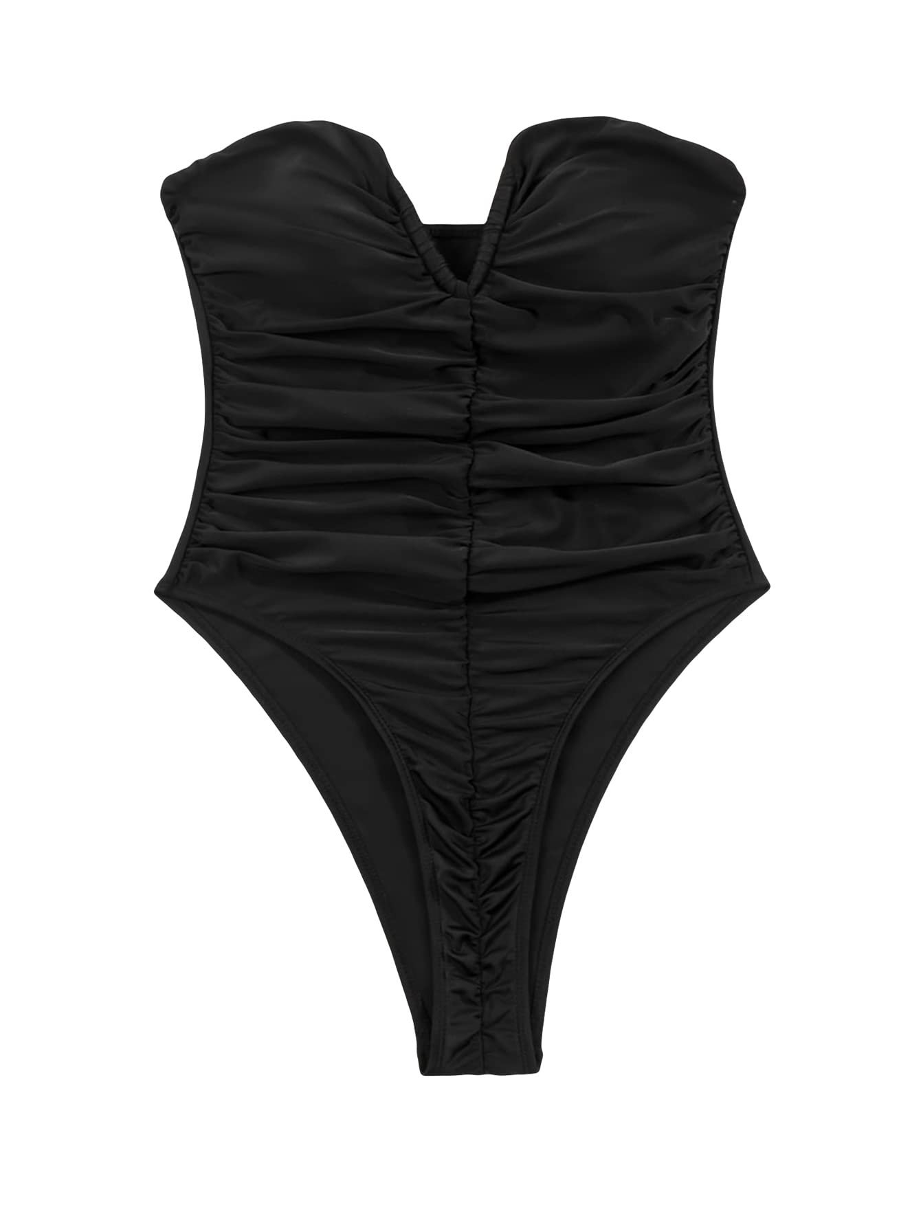 SOLY HUX Women's Onepiece Swimsuit Ruched V Wired Bandeau Bathing Suit Swimwear