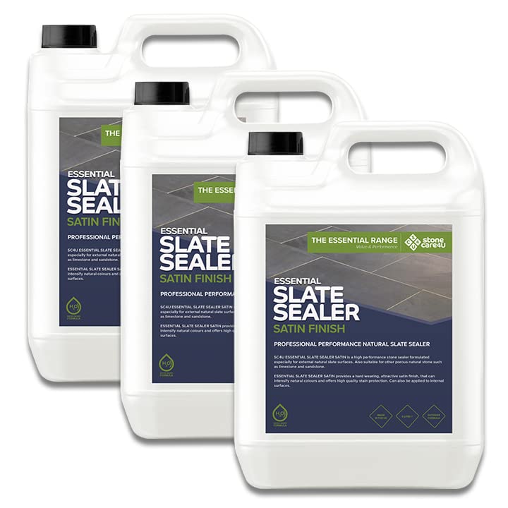 StoneCare4U - Slate Sealer Satin - 3 x 5L - Gloss Enhancement Exterior Natural Stone Sealant for Sandstone, Limestone, Slate & More. Outdoor Patio Sealant for Patio, Drive & Paths