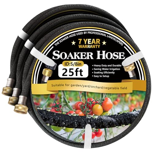 Hopegiver 5/8&rsquo;&rsquo; Soaker Hose 25 ft 3 Pack, Heavy Duty Garden Soaker Hoses with Solid Brass...