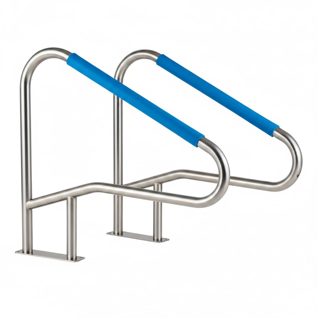 Heavy Duty Stainless Steel Pool Handrail 55x32 cal z antypoślizgową niebieską osłoną, odporna na rdzę szyna bezpieczeństwa do basenów inground, łatwa instalacja na betonie lub pokładzie, obsługuje do