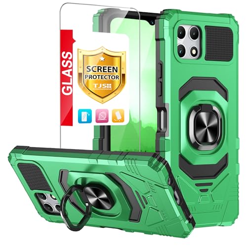 Coque T-Mobile Revvl 7 5G antichoc verte avec anneau métal et support magnétique
