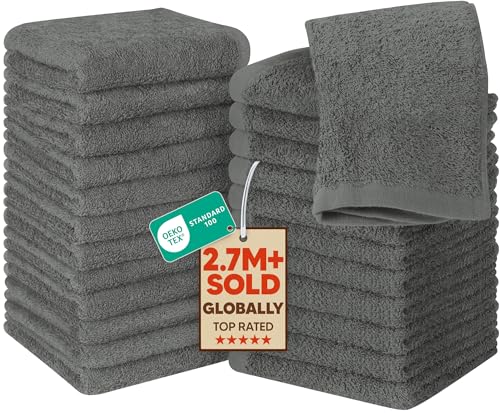 Utopia Towels 24 Pack Cotton Washcloths Set, 100% Ring Spun Cotton, Premium Quality Flannel Face Cloths, Highly Absorbent and Soft Feel Fingertip Towels, Grey