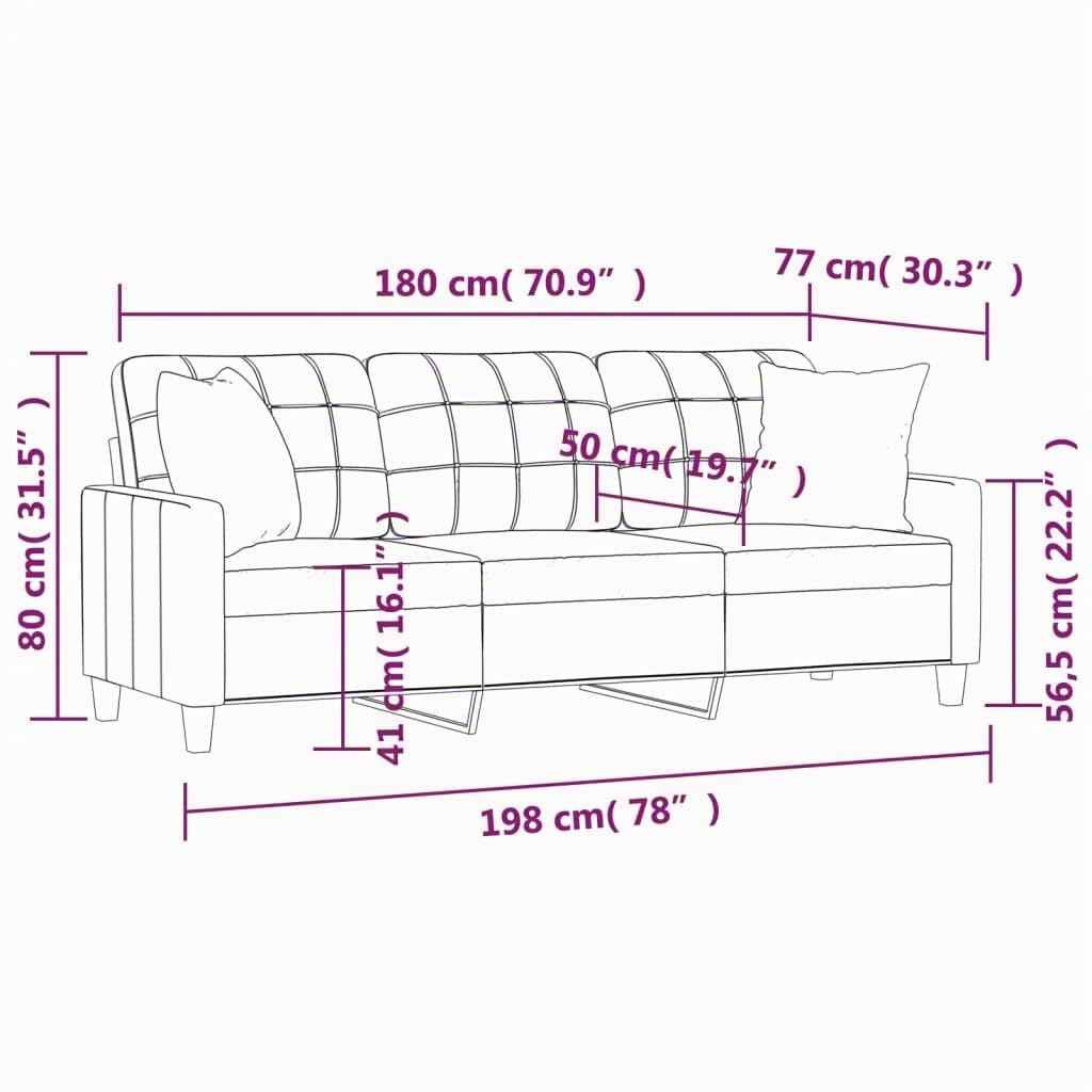 vidaXL Canapé 3 Places avec oreillers décoratifs Noir 180cm Similicuir, canapé, canapé rembourré, canapé en Faux Cuir, canapés, canapé de Salon