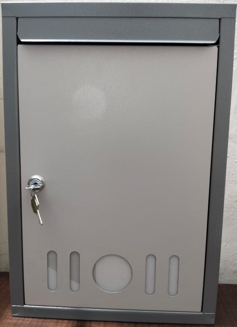 Suggetion Box Letter Box for Home, Wall Mount Stand, Metal Wall Mount Shelf, Letter Box, Mail Box, Outdoor Mailboxes, Home Decor (18inch x 12inch x 4inch) Items (Grey)-image-31