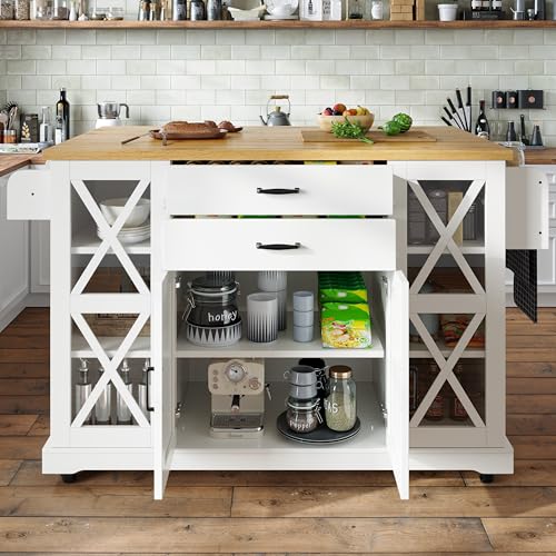 VIVCA Isla de cocina 120 x 40 (63,5) x 94,5 cm, aparador, armario de cocina, carrito de servicio, carrito de cocina con ruedas, cuatro puertas (dos puertas de cristal), estantes de altura regulable