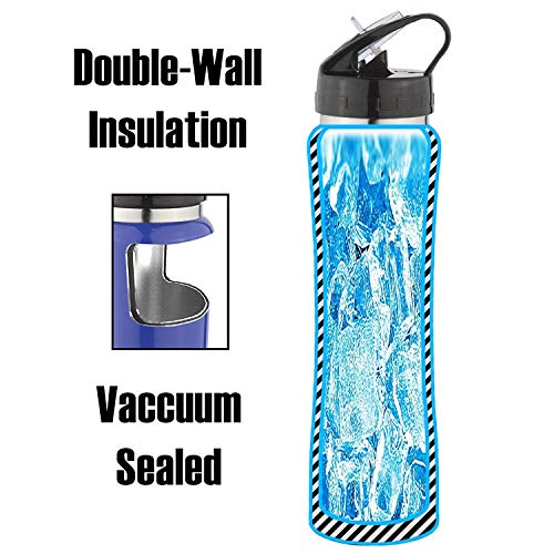 Zero Degree Stainless Steel Water Bottle W/ Straw And Leak Proof Lid, Vacuum Insulated Double Wall Sport Bottle Keeps Drinks Cold For 24 Hours - 18Oz Blue #TOP3