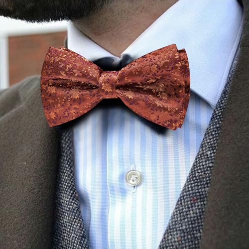 Image of YOHOWA Mens Bow Tie Set Paisley Pre-tied Bowties Adjustable with Handkerchief Cufflinks Gold Ring Set Wedding Prom Party