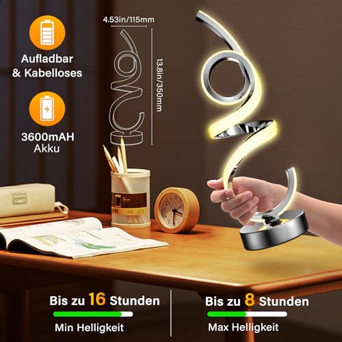 LED Nachttischlampe Dimmbar, RGB Warmweiß Kabellos Spiral Modern Tischlampe Akku Atmosphäre USB Aufladbar, 10 Dynamische Modi mit Fernbedienung und Timer, Nachtlicht für Schlafzimmer Wohnzimme Gaming – Bild 4