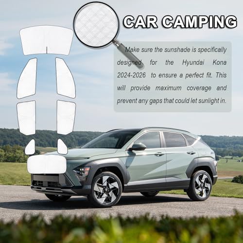Image of KMF 8pcs Thicken Sun Shade for Hyundai Kona 2024 2025 2026 Accessories,Full Car Window Covers Sunshade for Windshield Side Rear, Sun Visor UV Block and Blackout Privacy for Camping Outdoor