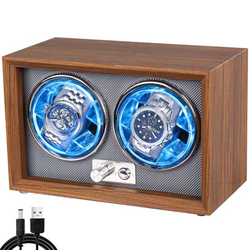 Vlocky Watch Winder for 2 Automatic Watches, Watch Winder Box with Silent Japanese Motor, Soft PU Pillow, 4 Modes Setting, LED Blue Light, Watch Turner Rotator Display Case
