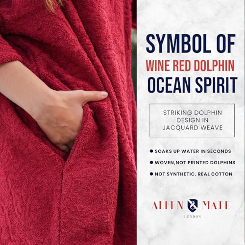 Image of ALLEN & MATE 100% Cotton Hooded Surf Poncho Changing Robe - Quick Absorbent Changing Towel with Pocket for Surfing Men Women