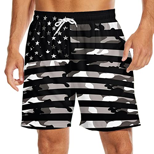 Camouflage Mens Swim Trunks with Compression Liner American Flag Swim Trunks Men Board Shorts Men's Swimsuit 7 Inch Inseam3