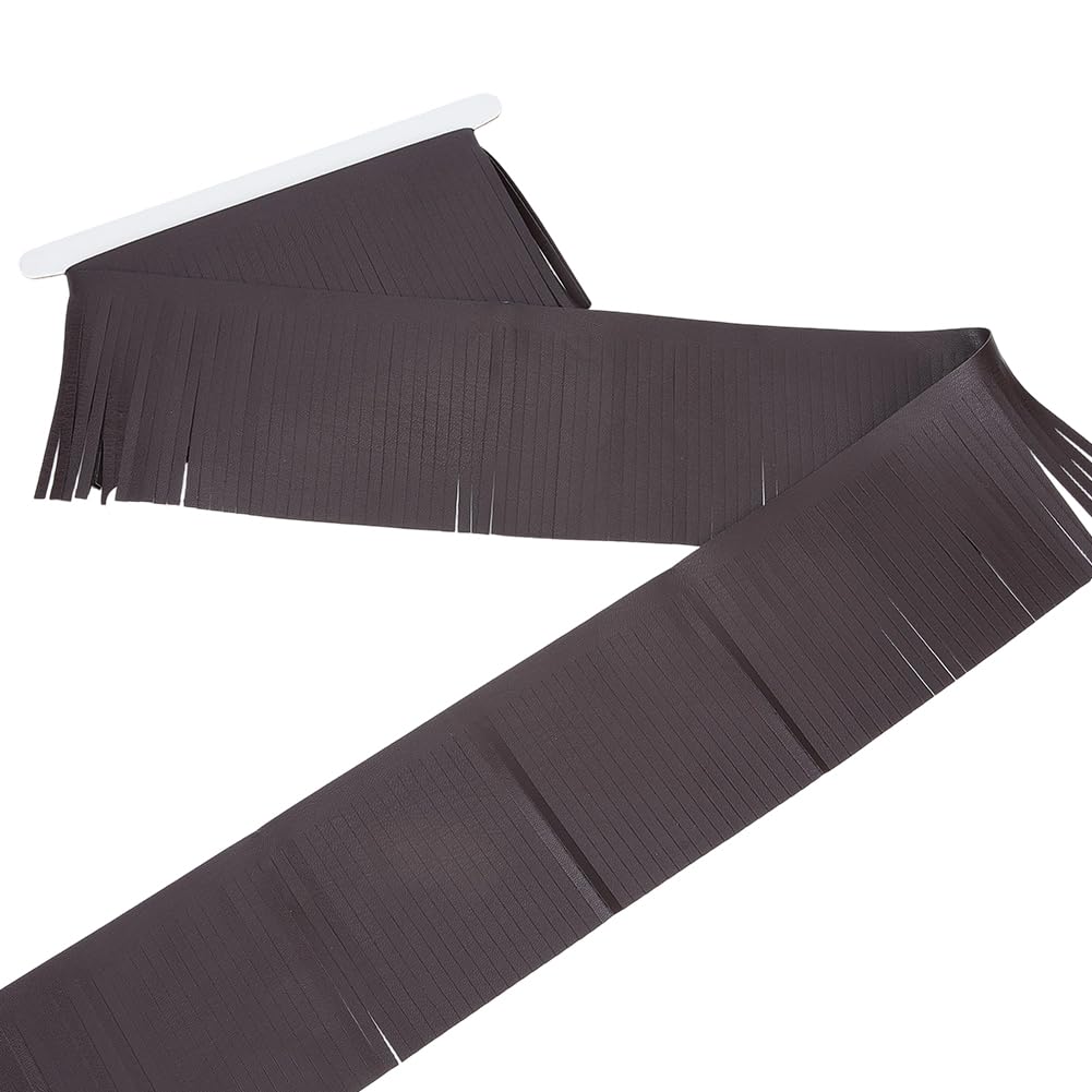 GORGECRAFT 4 Inch Double Side Fringe Trim 3 Yards PU Leather Fringe Trim Coconut Brown Sewing Tassel Trim for DIY Sewing Dress Clothing Handbag Crafts Skirt Decoration Embellishment Garment Hem