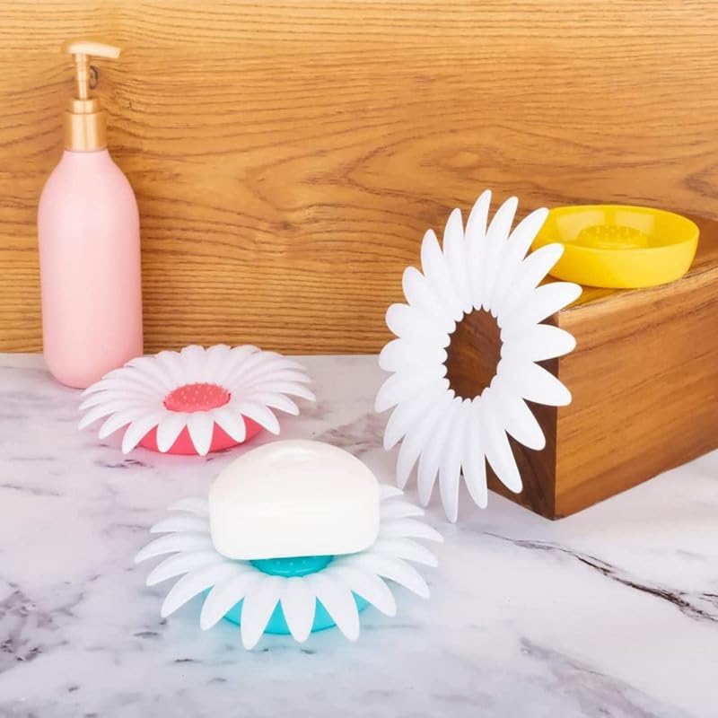 Qureza Flower Soap Dishes Decorative Self-Draining Soap Holders with Anti-Slip Base, Durable Waterproof Soap Trays for Bathroom, Kitchen, and Sink, Keeps Soap Dry Long-Lasting (Multicolor) 4