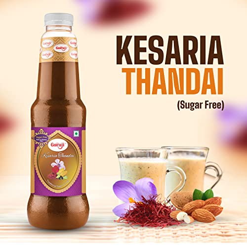 Image of Shree Guruji Sugar Free Kesaria Thandai & Rose Sharbat Combo Pack Milk Beverage Refreshing Drink for Summer Dry Fruit Syrup Sharbat Instant Drink (1 Litre)