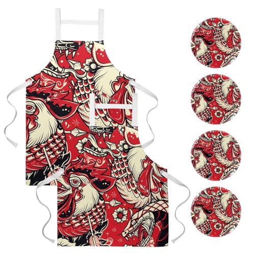 Tablier de cuisine pour pâtisserie et restaurant lot de 2 avec broches multicolores