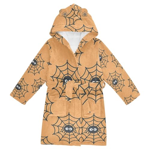 GuoChe Girls Bathrobe Spider Web Halloween Pattern Print Hooded Robe