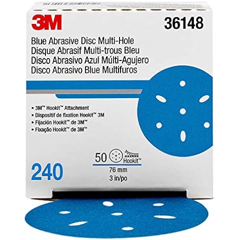 Hookit 3M Hookit Blue Abrasive Disc Multi-hole, 36148, 3 in, 240 grade, 50 discs per carton Cover